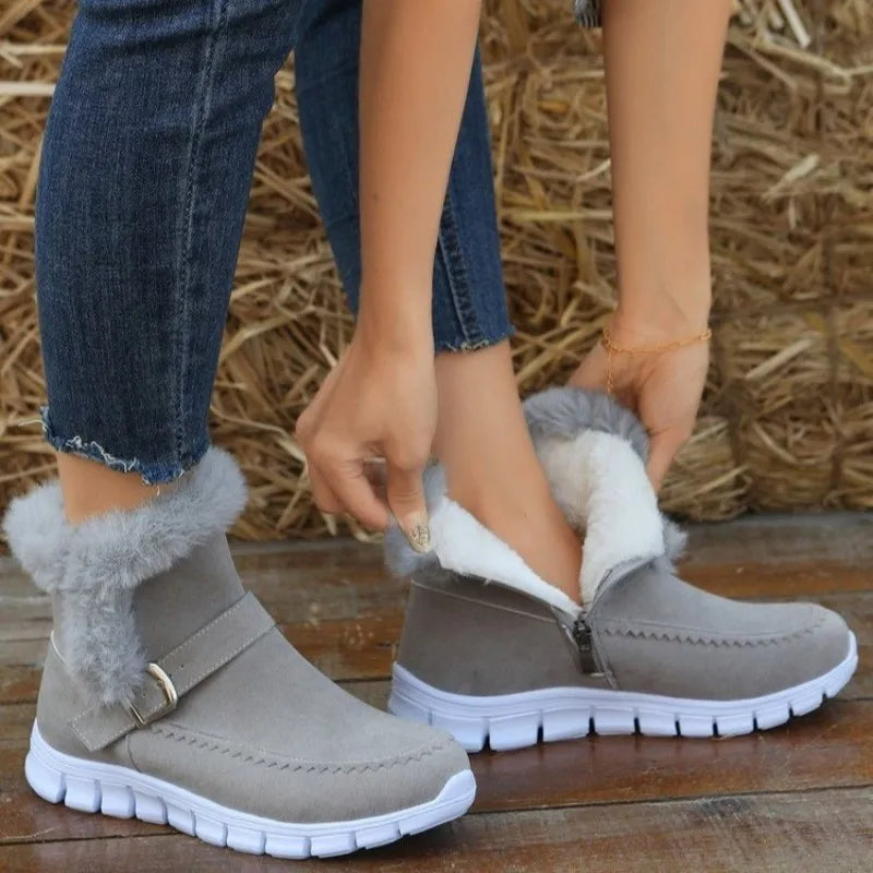 New*****!!!! -  Thickened Solid Colour Plush Ankle Snow Boots With Buckle Design