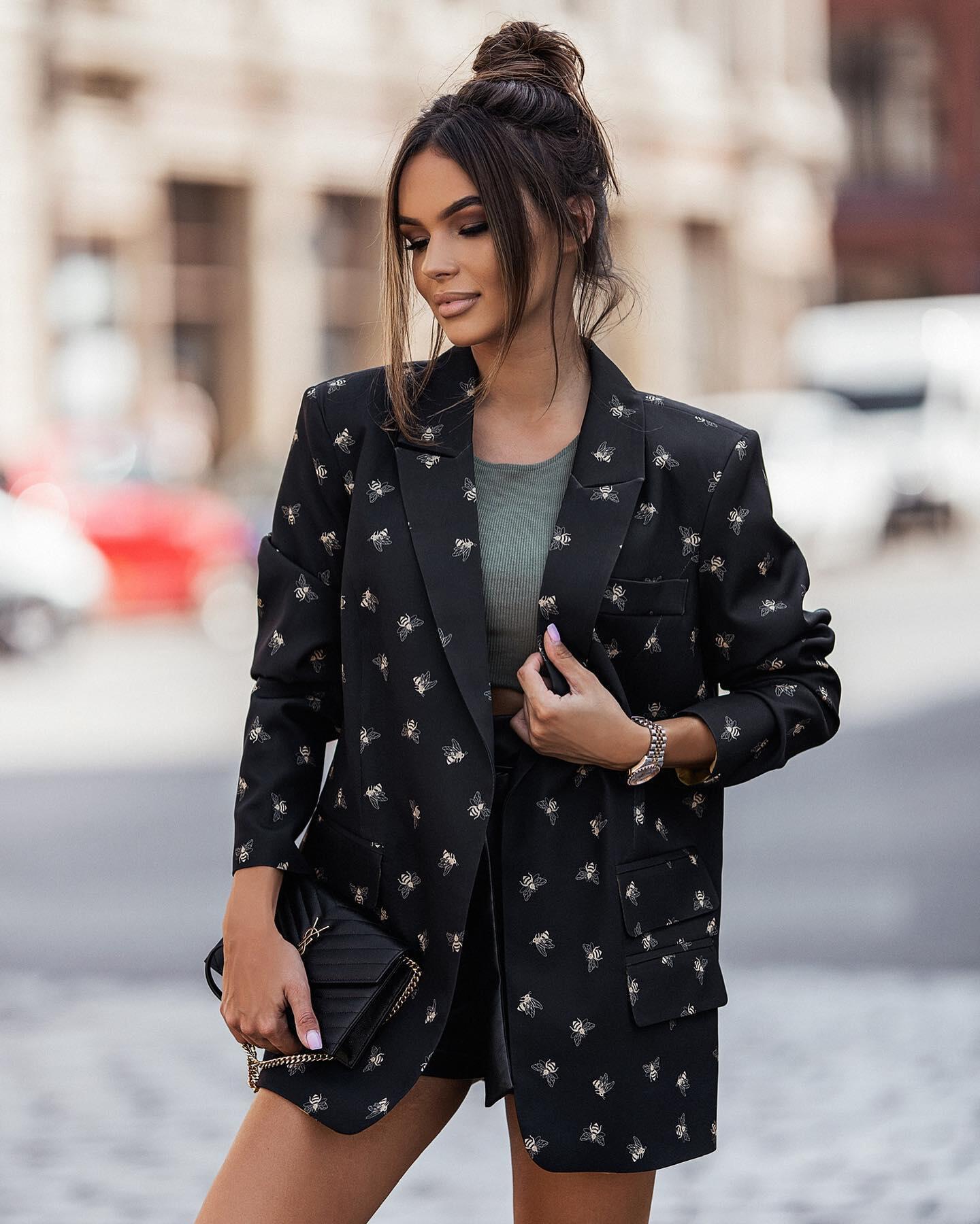 Fashion Printing Lapel Long-Sleeve Coat