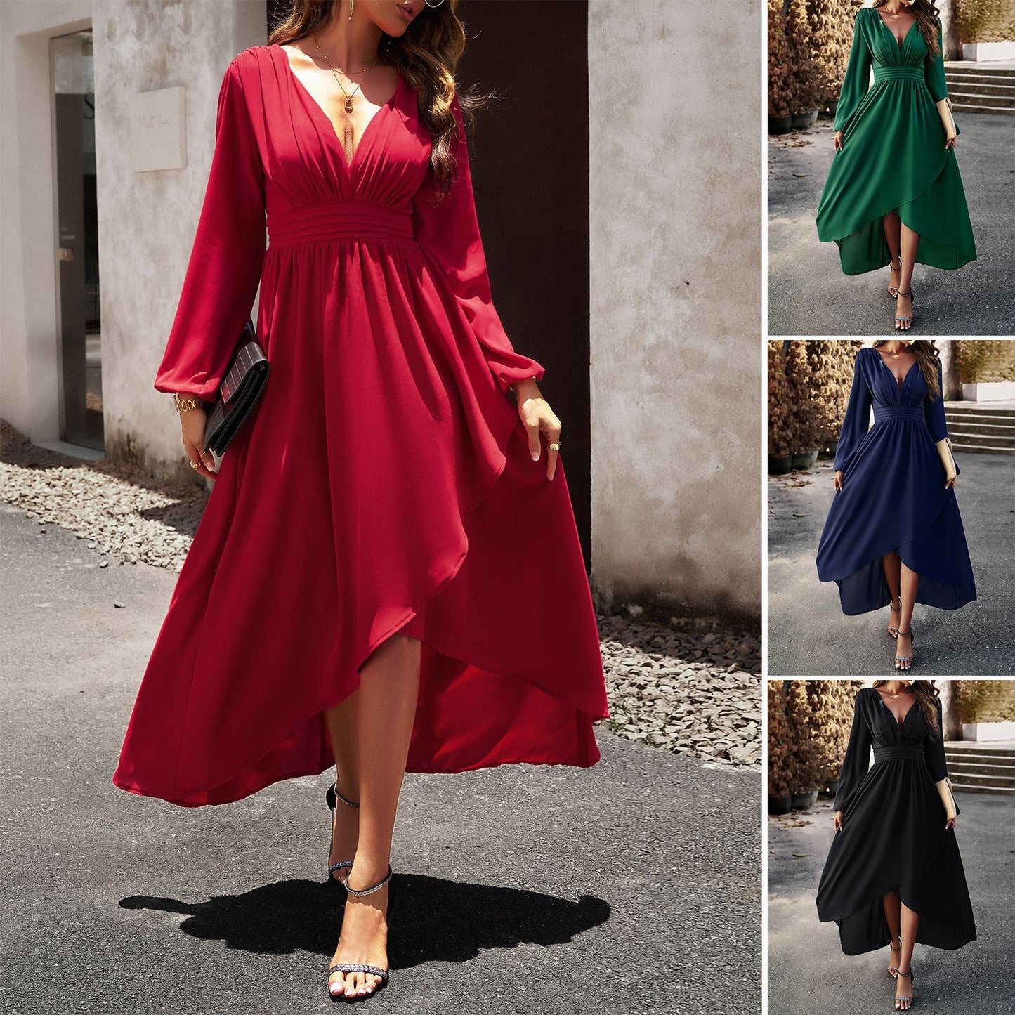 European & American Style Tight-Waist Slimming Large-Hem Dress