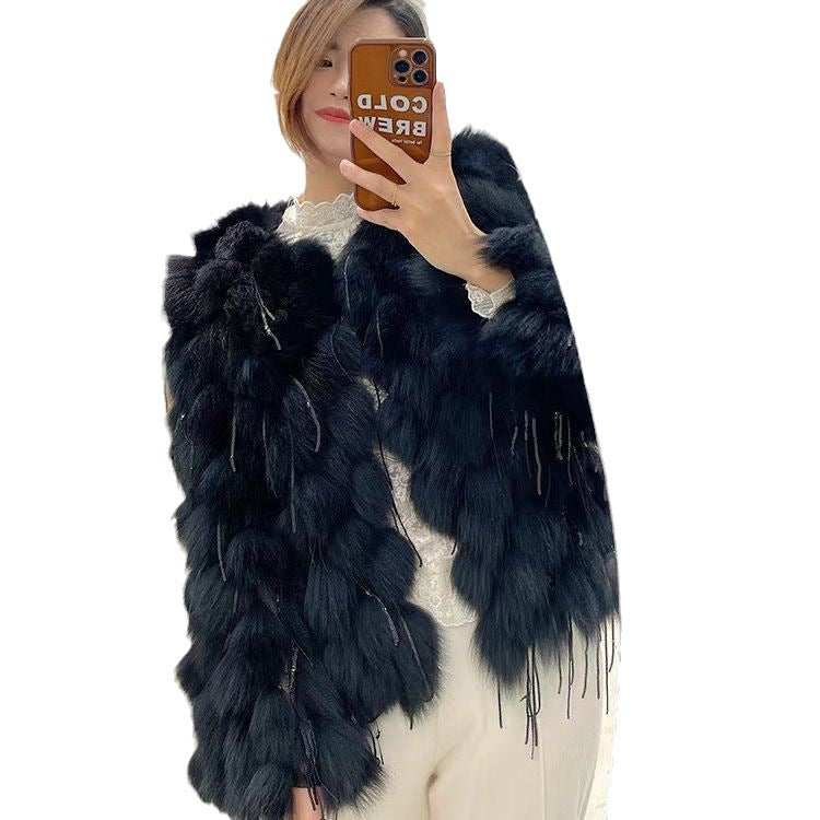 Plush Fox Fur Female Short Tassel Thickened Coat