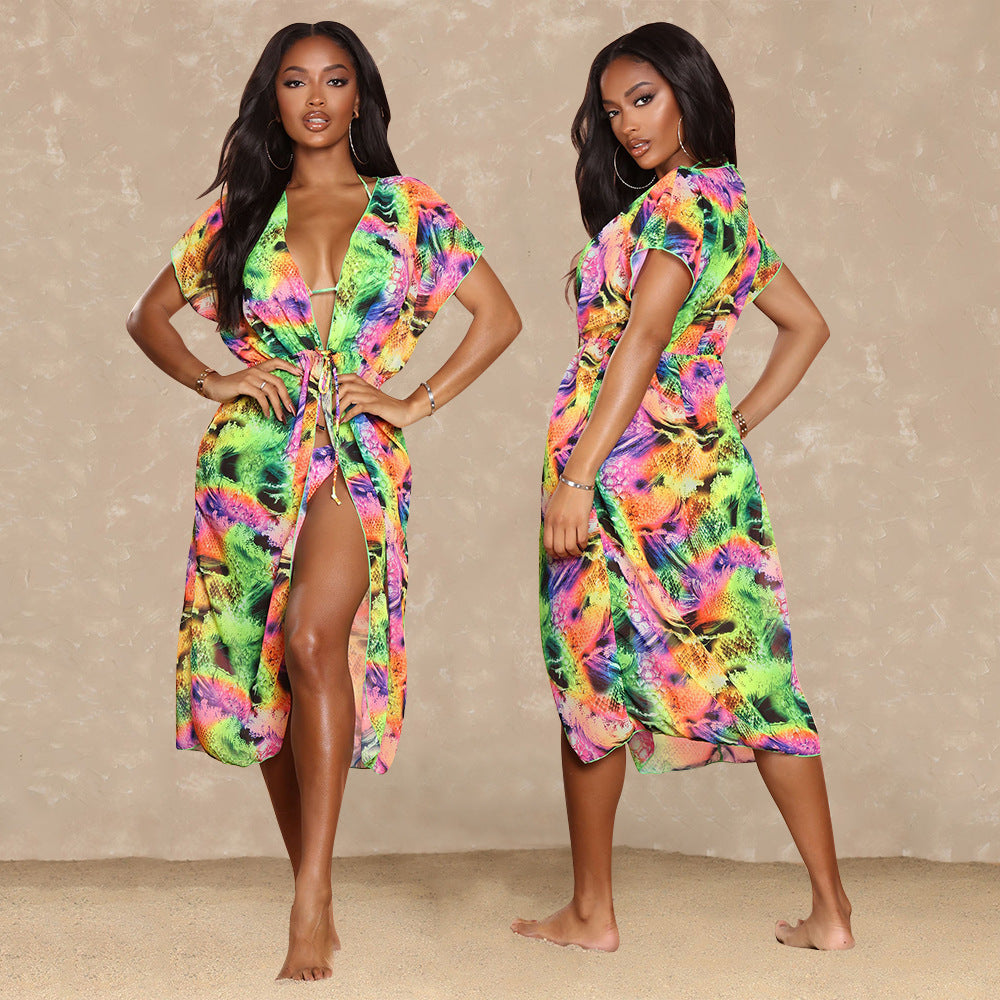 Three-Piece Digital Print Bikini Cape