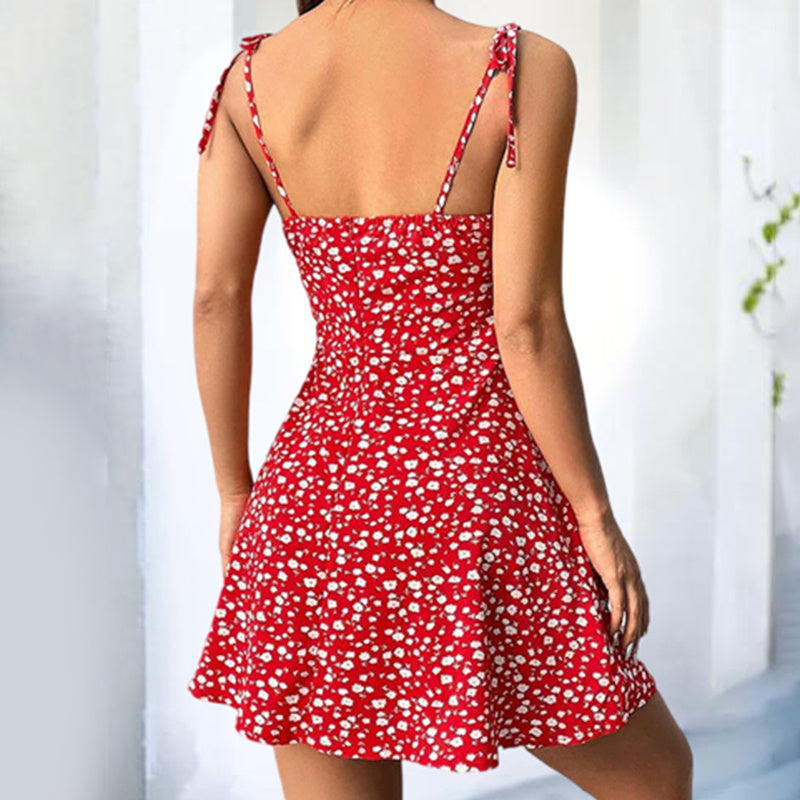 Spaghetti-Strap Sleeveless Floral Mini Dress - US Only