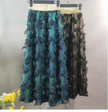 Elastic-Waist Long Feather Skirt