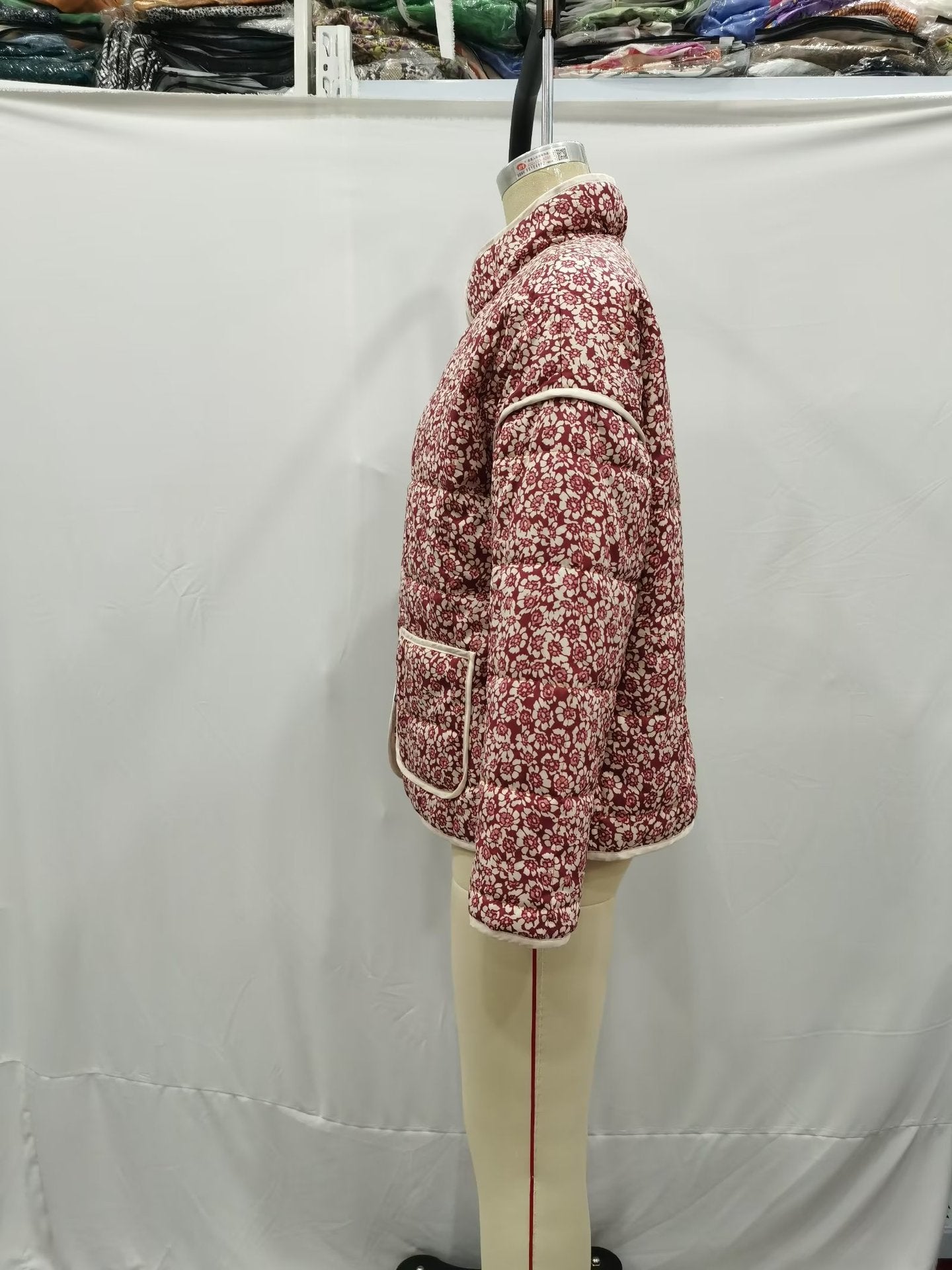 Plus Size Stand Collar Quilted Floral Cotton Coat Jacket Women