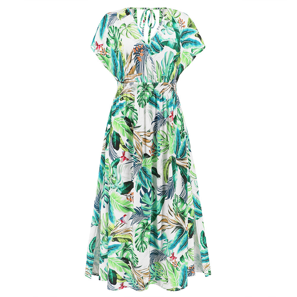Relaxing Bat-Sleeves V-Neck Strap Dress For Women