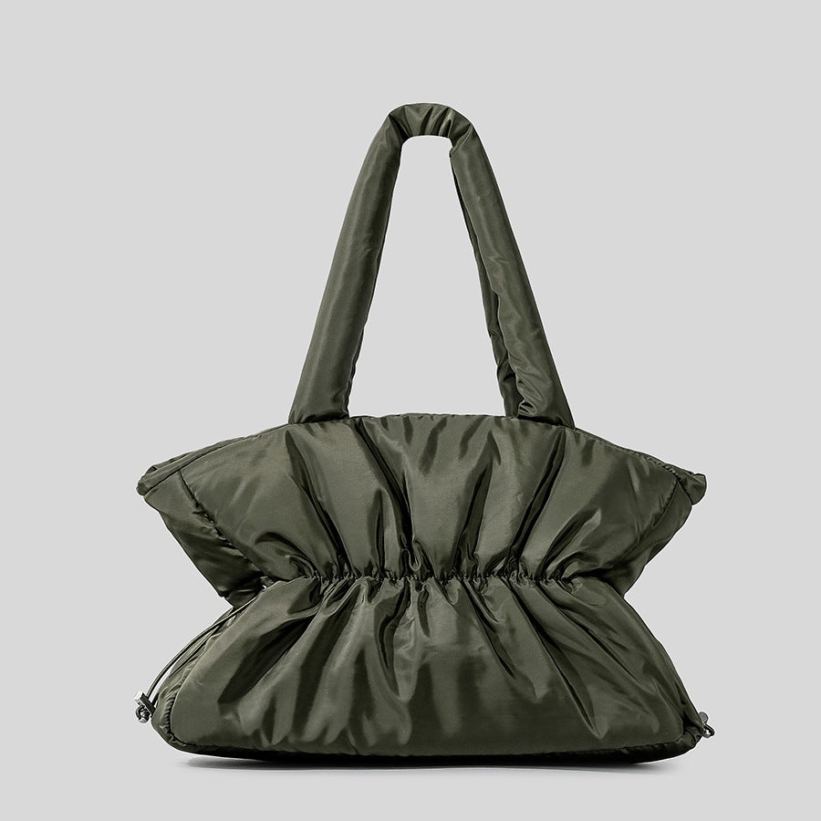 Pleated Cotton Filled Large-Capacity Handbag For Women