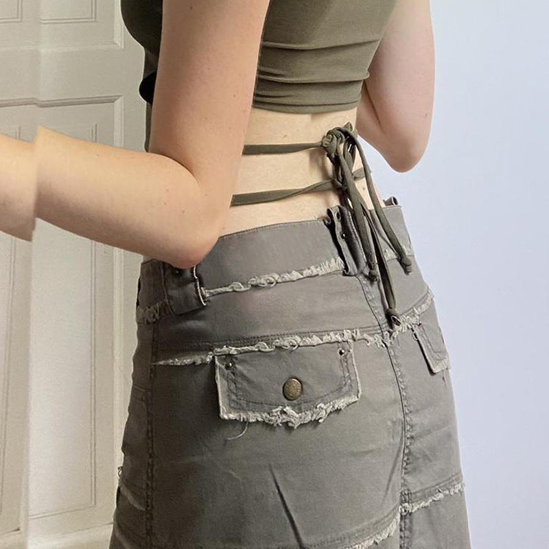 High-Waist Denim Mini Skirt