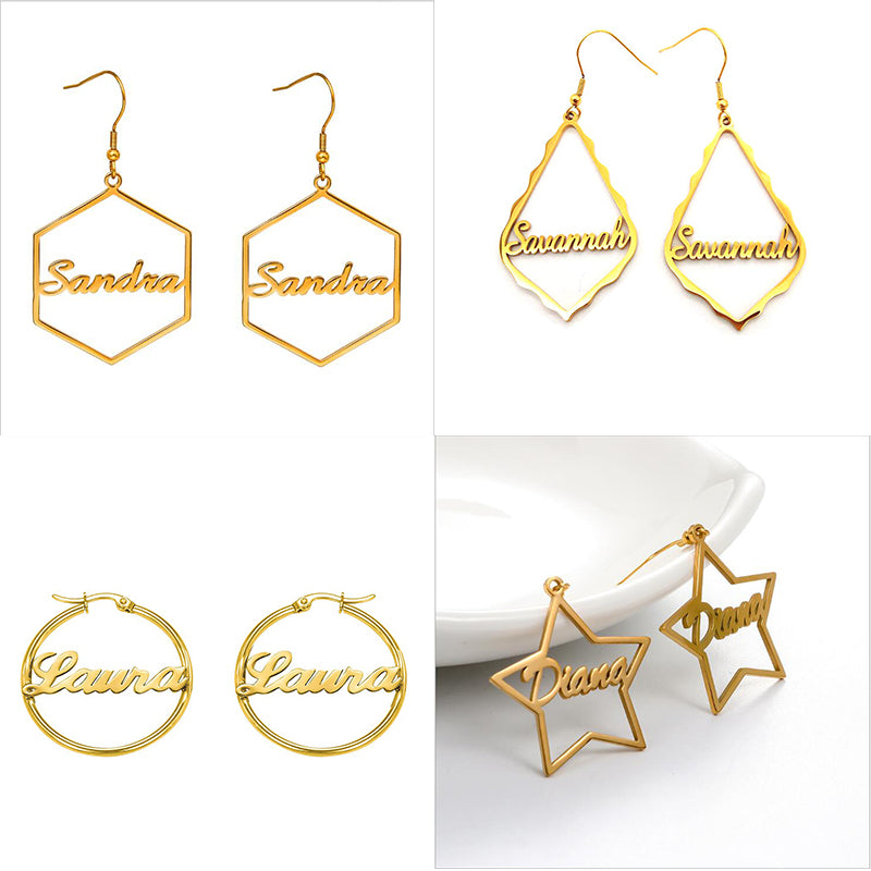 Custom Hoop Earrings For Women - Name Letter Stainless Steel Gold Colour - Personalised Jewellery