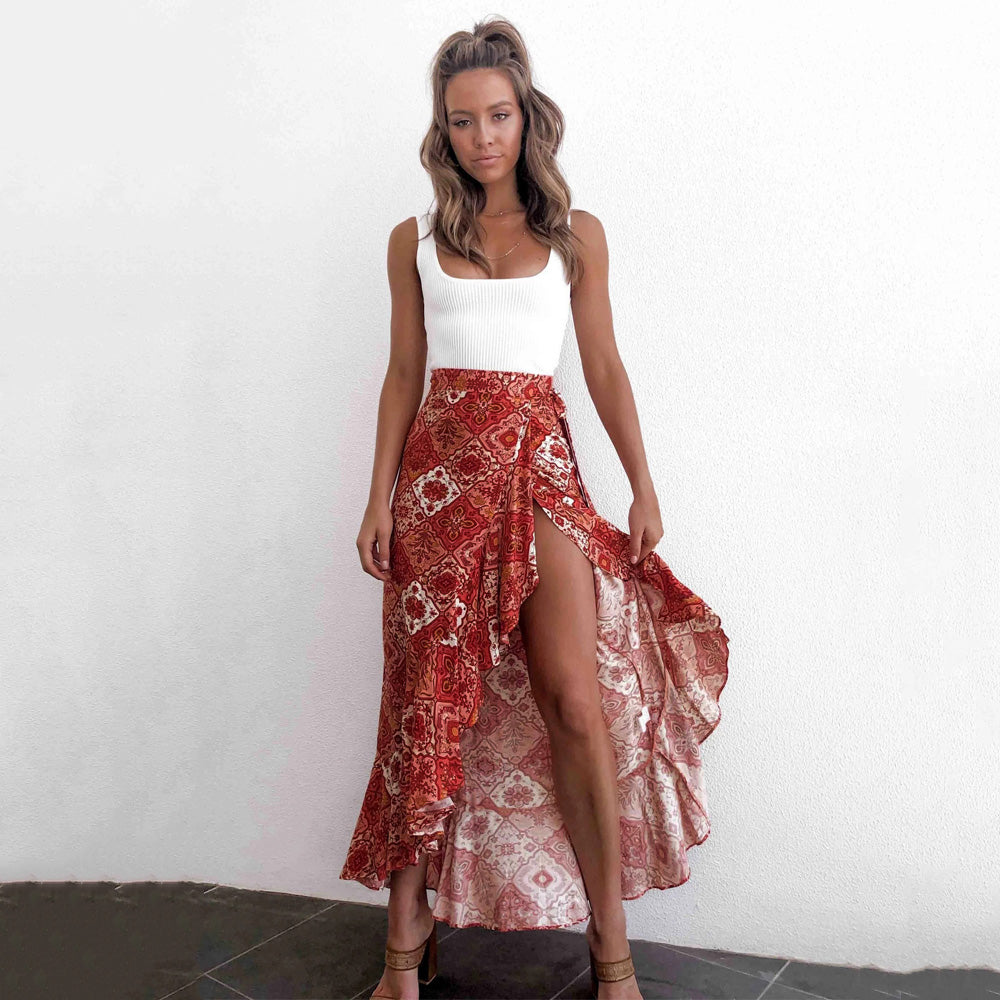 Irregular Ruffle Long Skirt