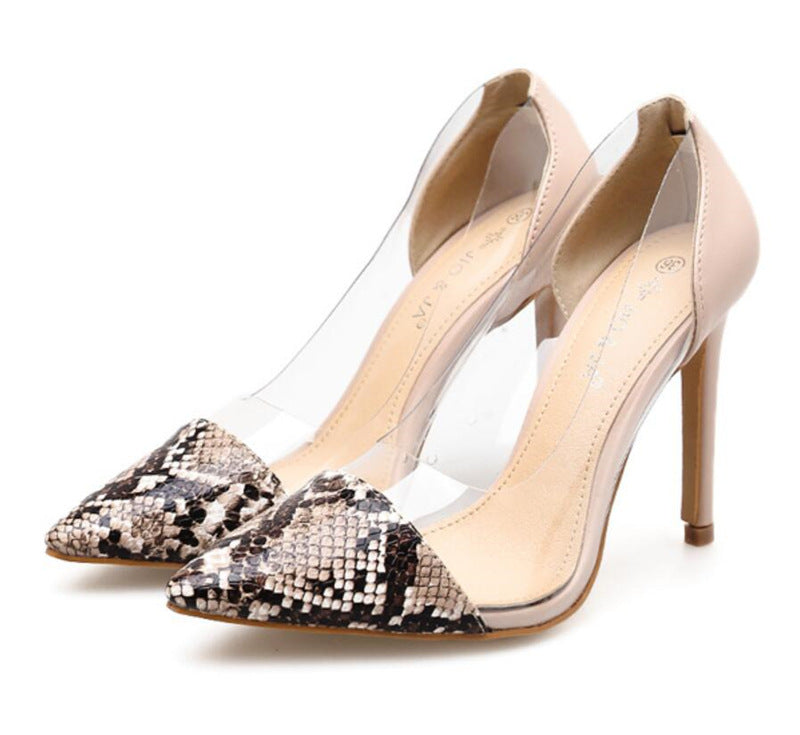 Snake Print Transparent High-Heeled Shoes