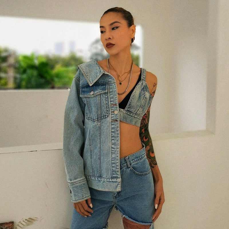 Single-Sleeve Denim Jacket