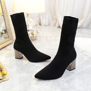 Pointed-Toe High-Heel Sock Boots