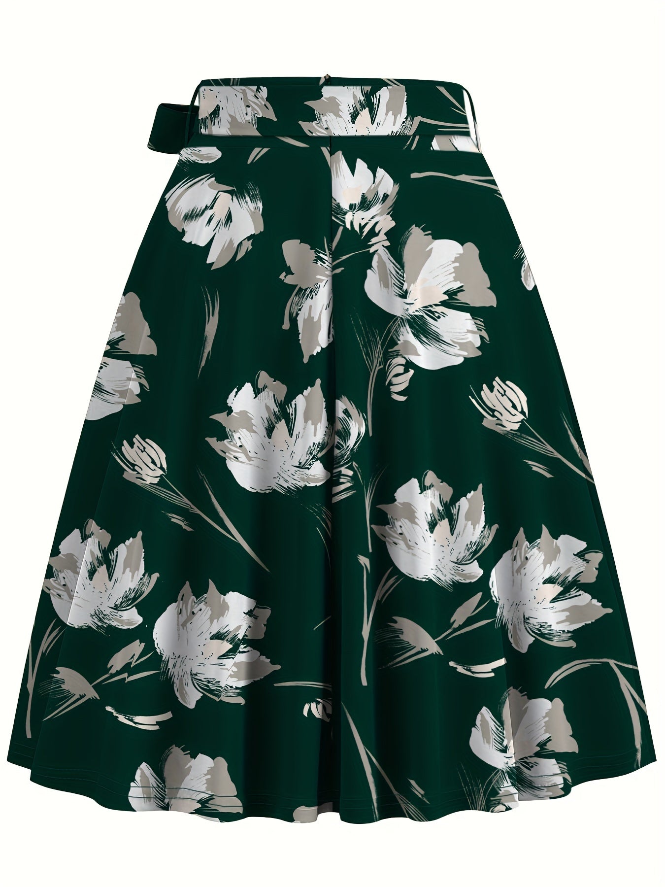 Elegant Belt Floral Midi Skirt