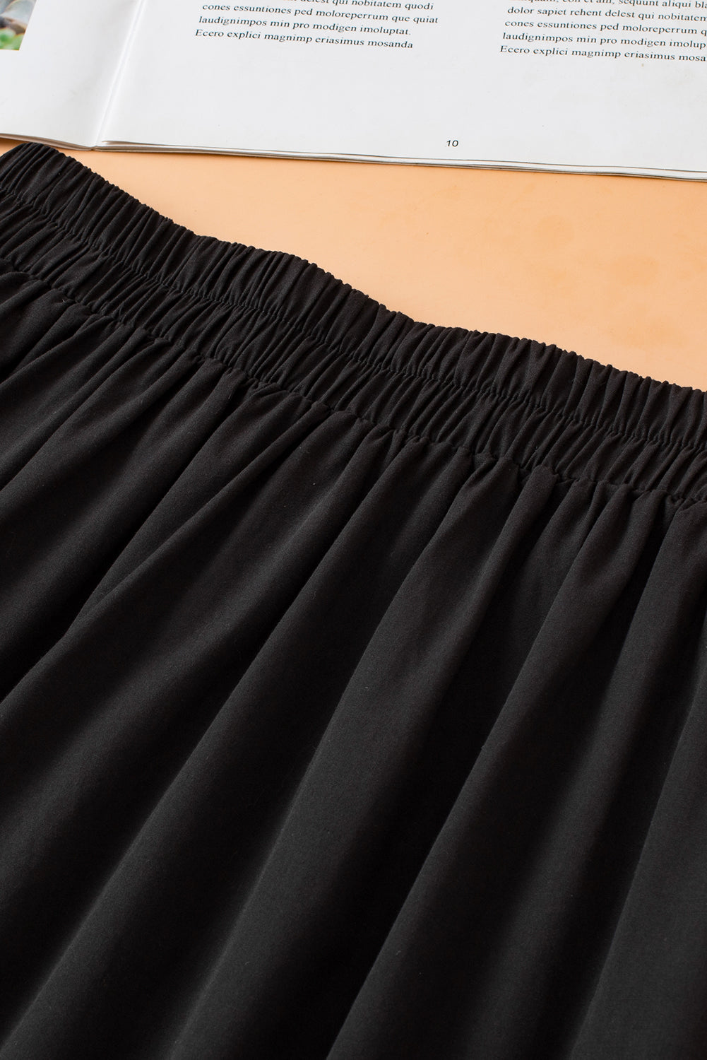 Black Ricrac Trim Colourblock High-Waist Skirt