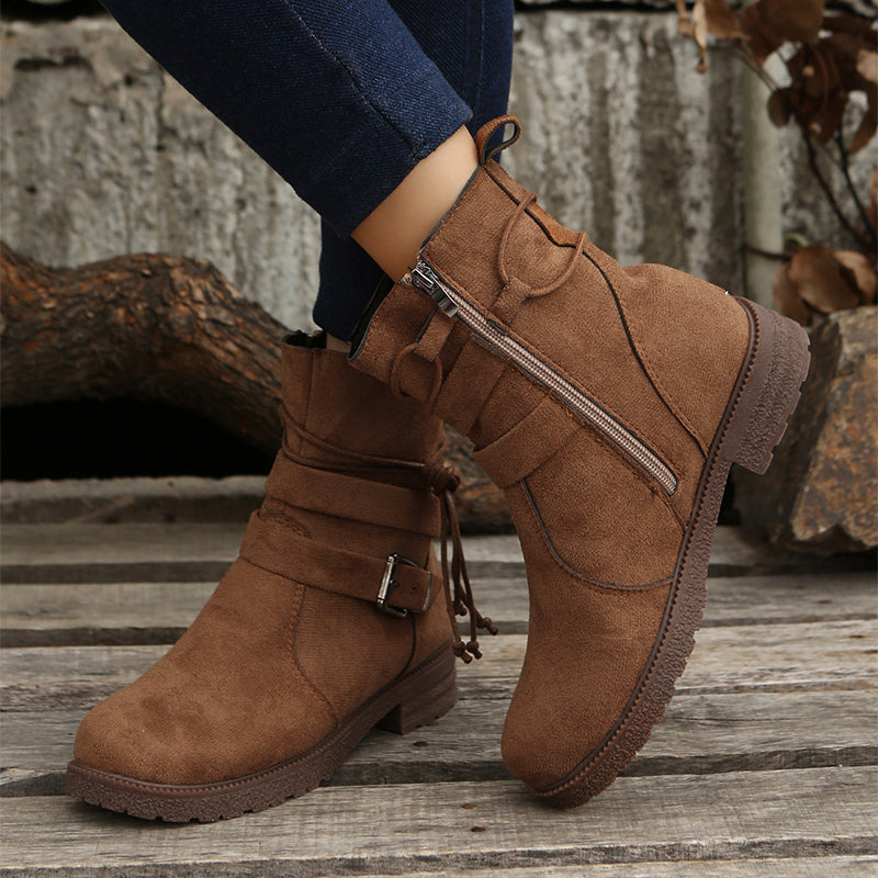 Round-Toe Buckle Boots