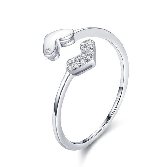 Versatile Peach Heart Love Pure Silver Ring, Women''s Adjustable Design Jewelry Ring