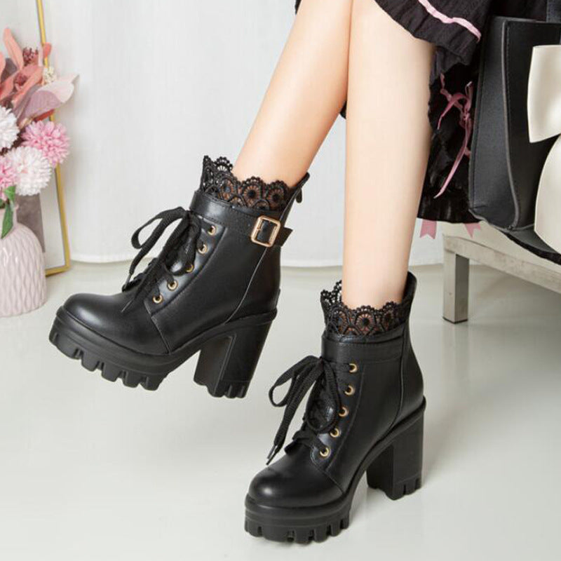 Lace-Up Square-Heel Ankle Boots