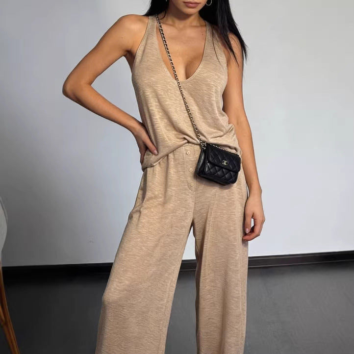 Casual Sleeveless Top & Straight-Leg Pants Outfit