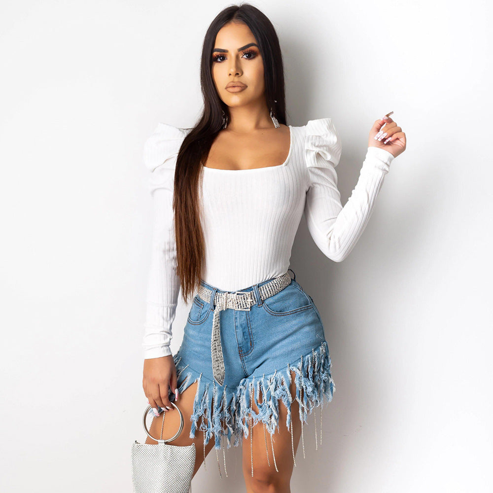 Fringed Denim Shorts