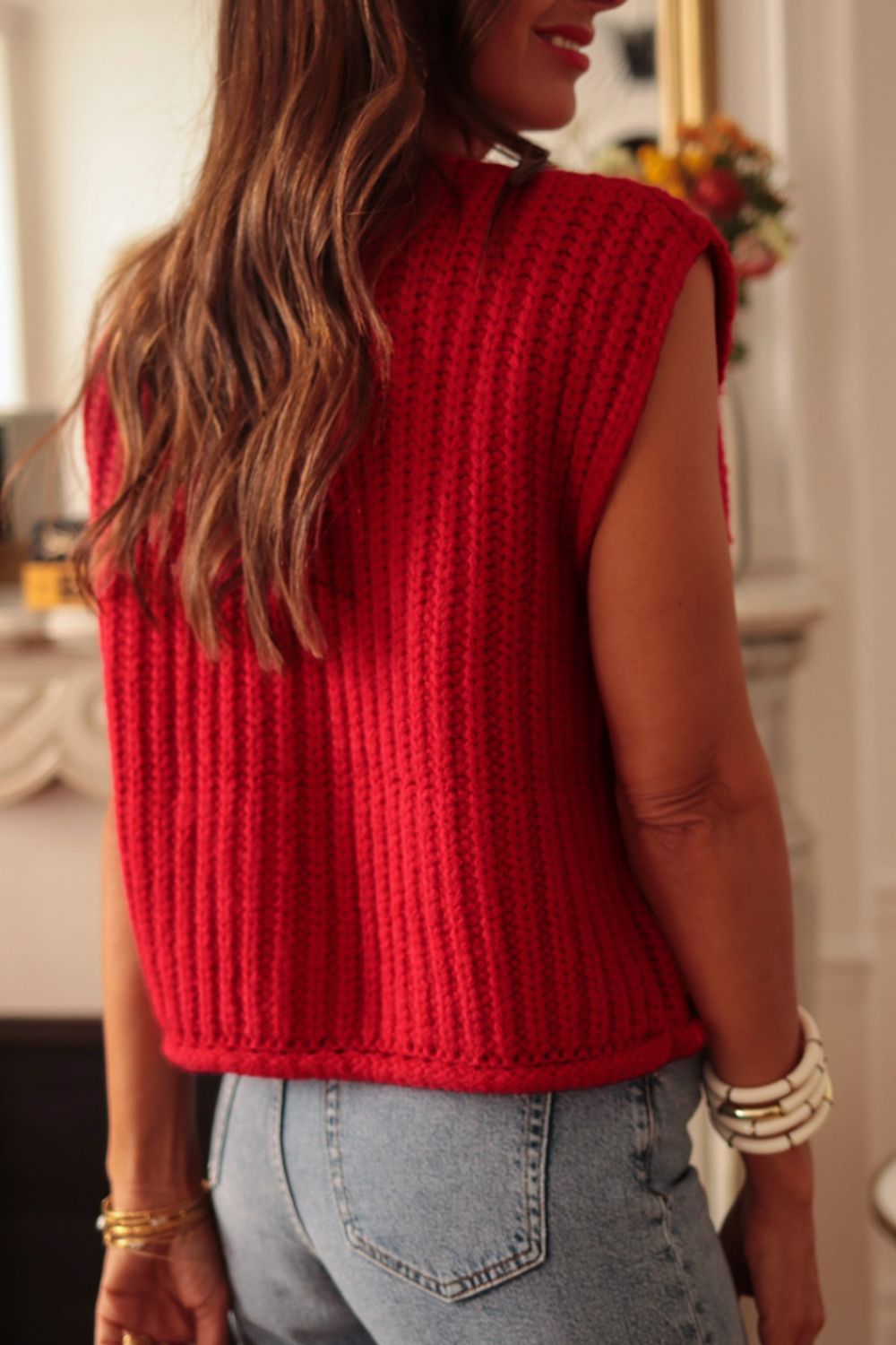 Button Down Sweater Vest With Pockets - US Only