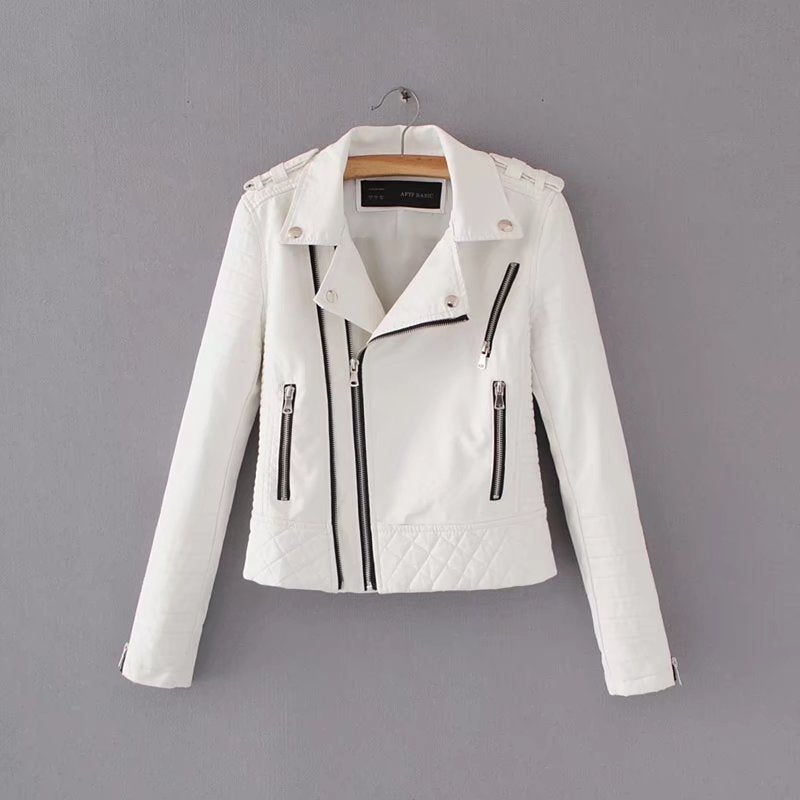 Small Imitation Leather Zipper Jacket For Women