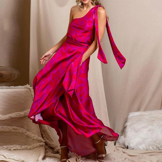 One-Shoulder Lace-Up Girdle Belt Sling Dress
