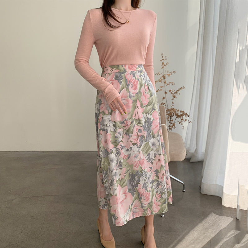 Flower High-Waist Straight Tube Long Skirt