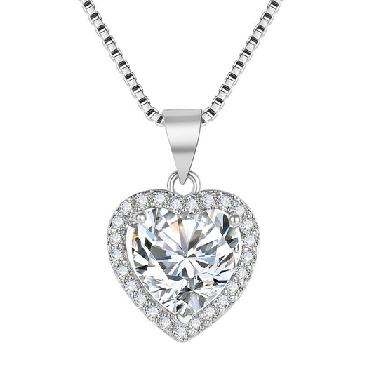 White Diamond Imitation Moissanite Heart Pendant Necklace For Women