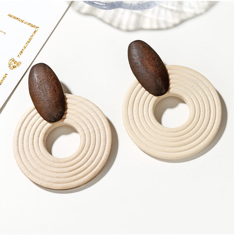 Wooden Thread Round Hoop Earrings For Women