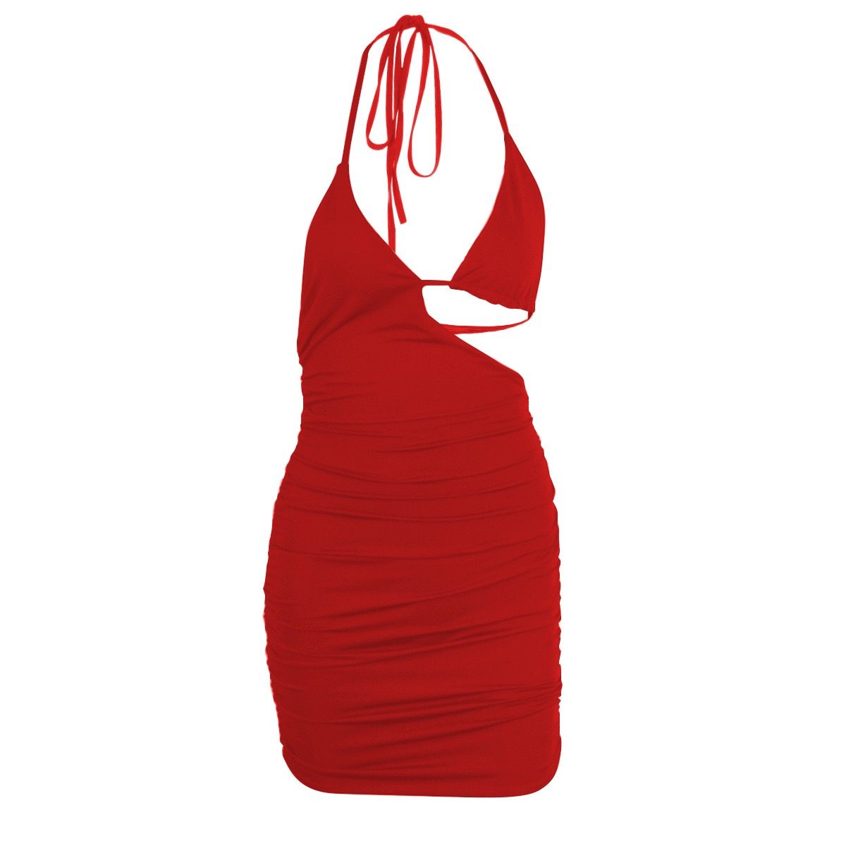 New Halter-neck Slip Dress With An Asymmetrical Design A Sleek Solid-color Bodycon Dress