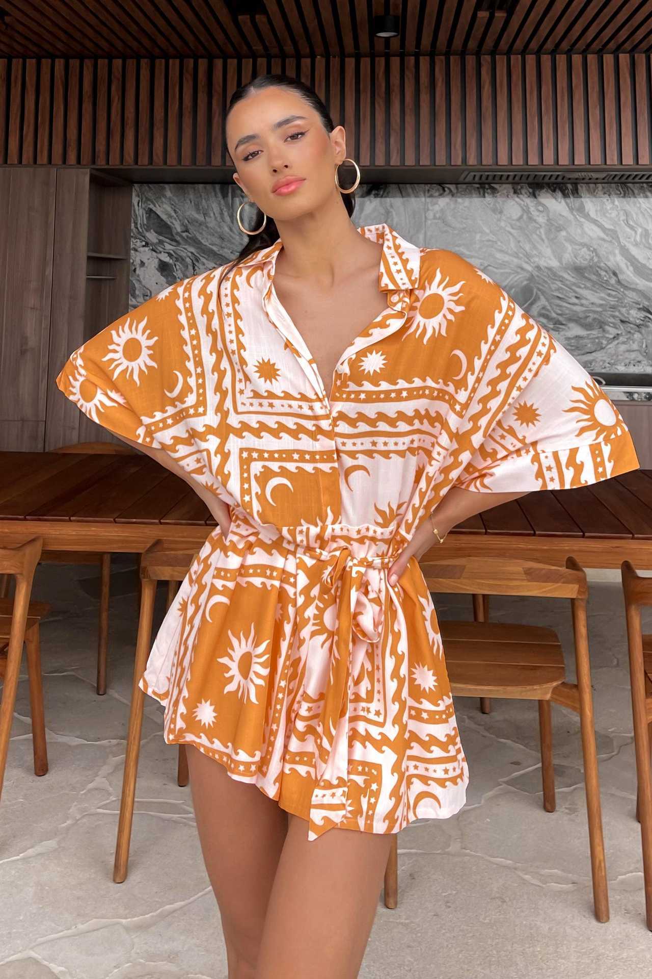 Printed Lace-Up Short Pants Jumpsuit