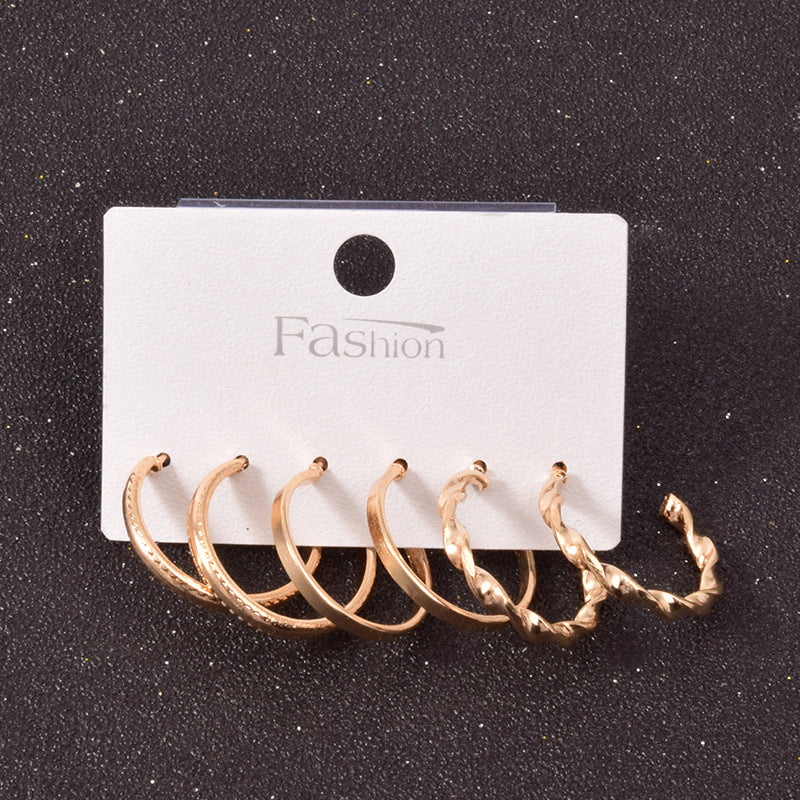 Square Earrings Set - Alloy Metal Hoop