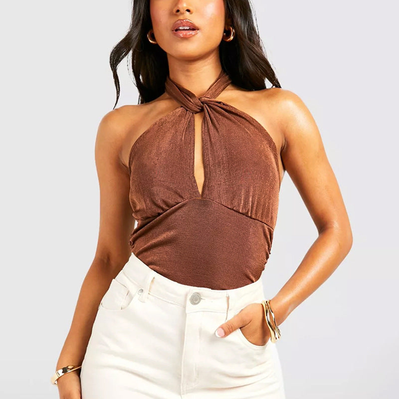 Womens Sexy Slim-fit Halter Neck Sleeveless Jumpsuit