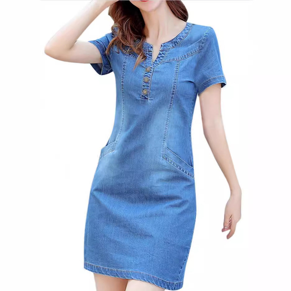 Loose Straight Denim Midi Dress