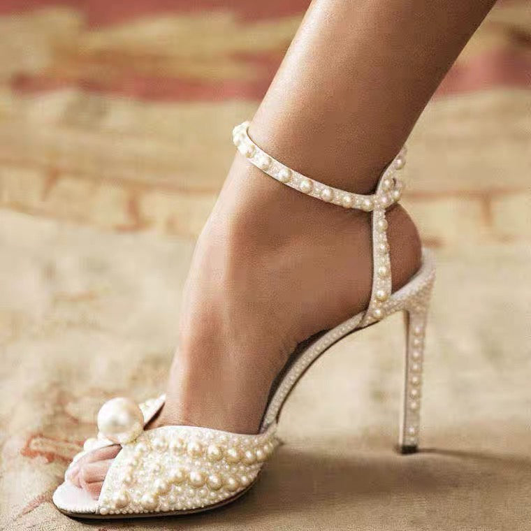 Fish Mouth High-Heel Pearl Sandals For Women