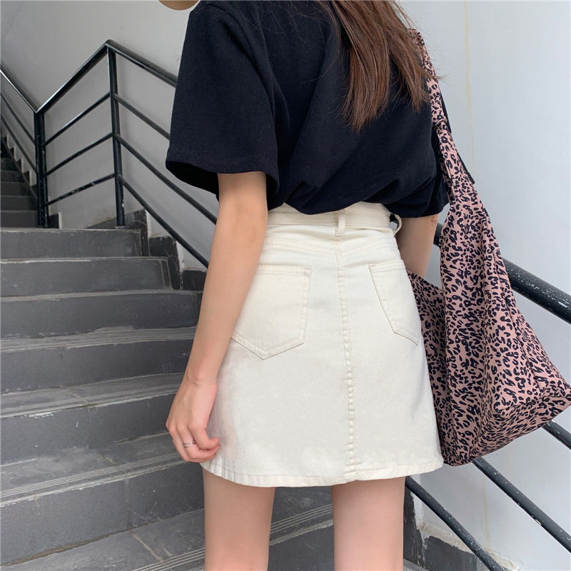Women's High-waist Denim A-line Wrap Hip Skirt