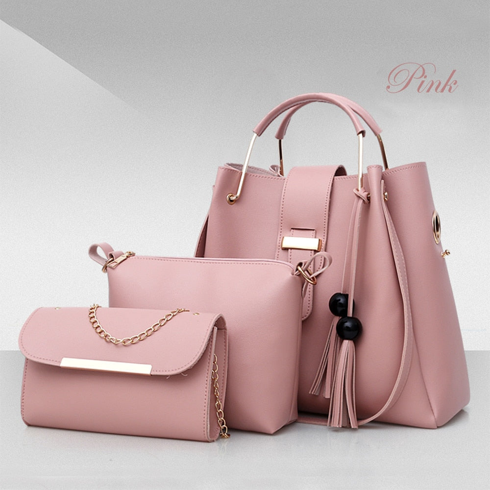 3-Piece PU Leather Shoulder Bag Set