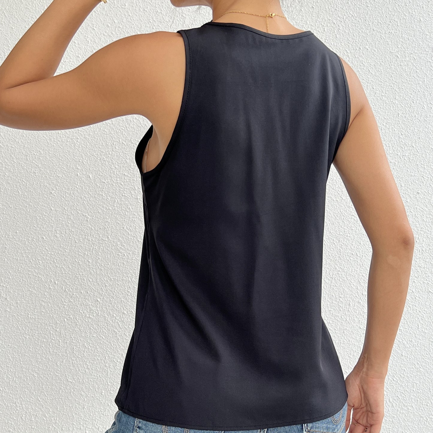 V-Neck Lace Patchwork Vest Top - US Only