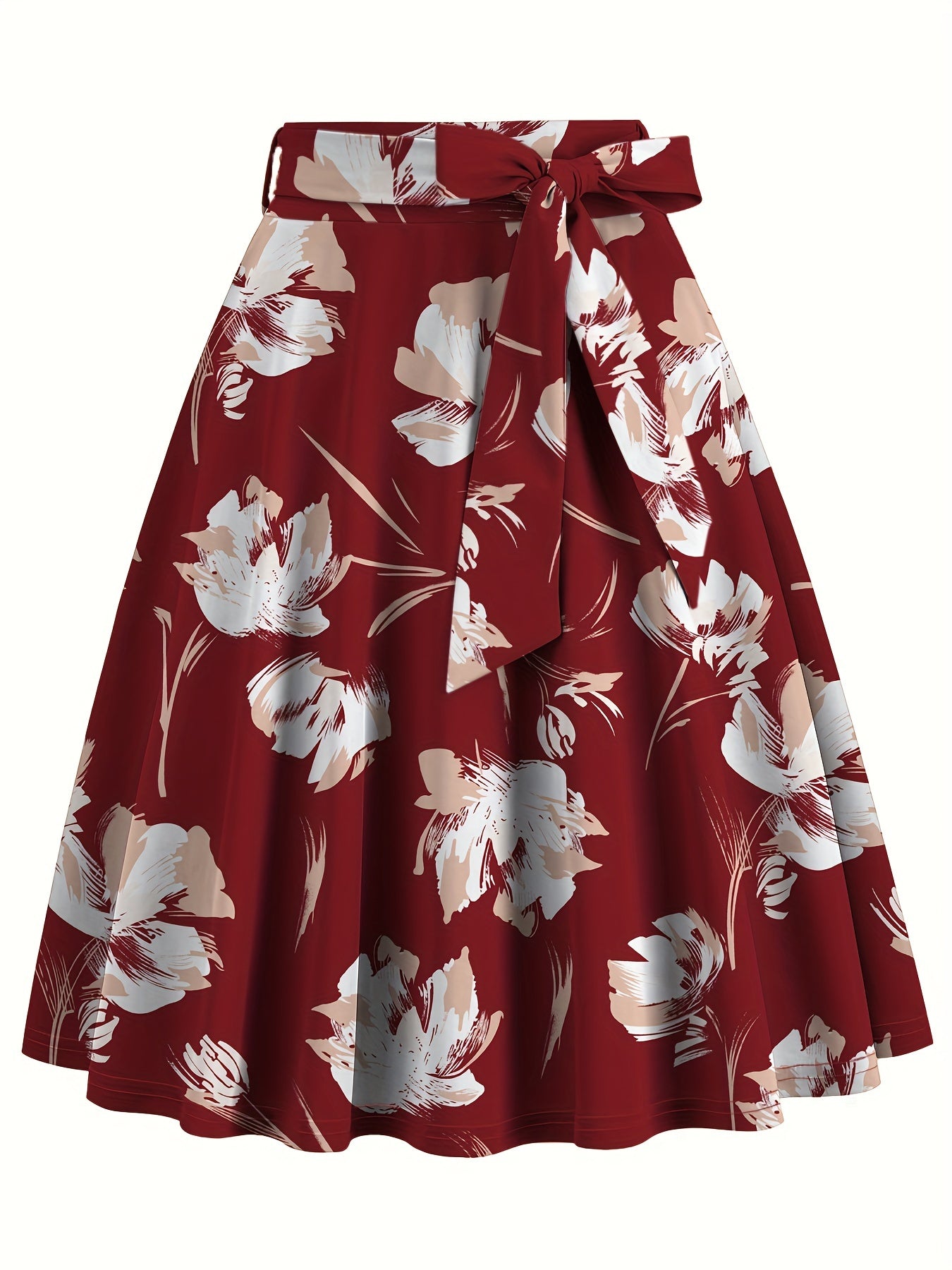 Elegant Belt Floral Midi Skirt