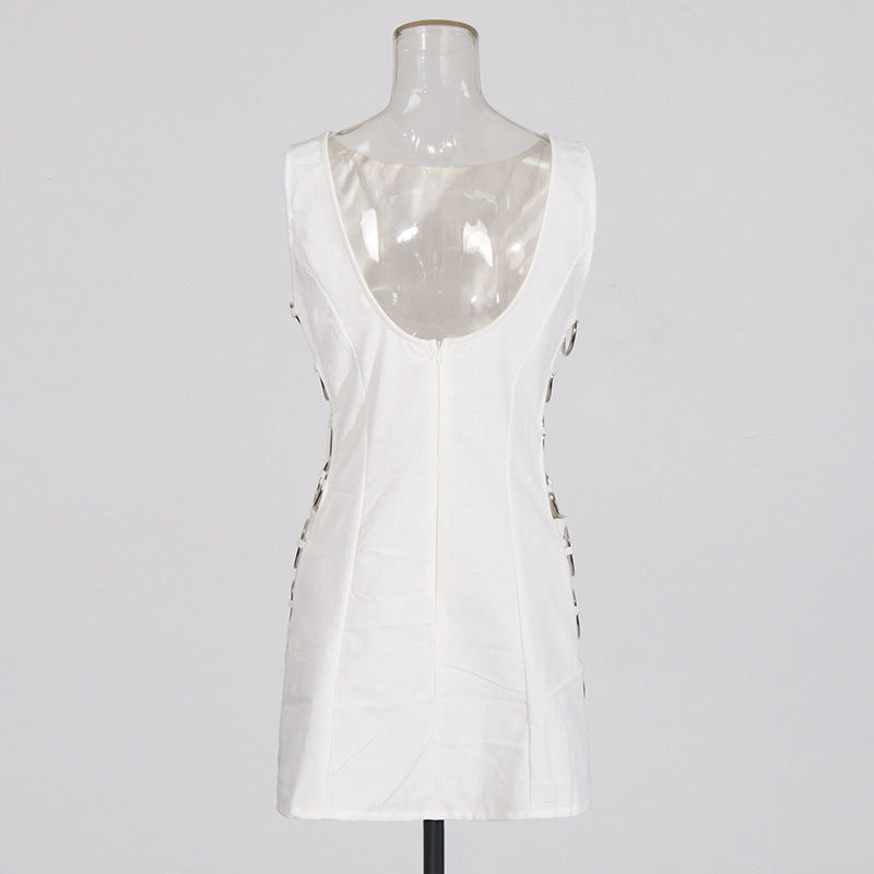 New Metal-Decoration Vacation-Style Mini Dress