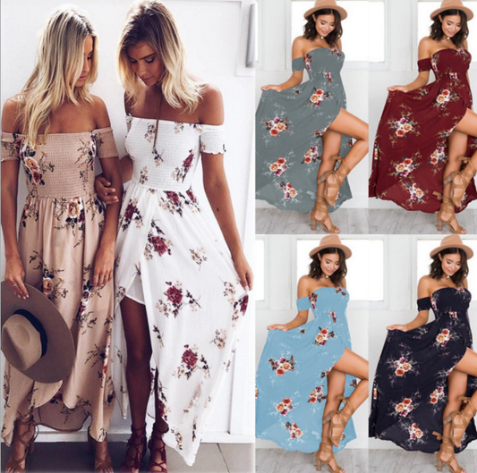 Boho-Style Off-Shoulder Beach Long Dress