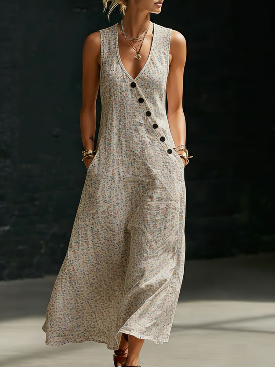 Loose-fitting V-neck Cross-over Shirt And Wide-leg Pants
