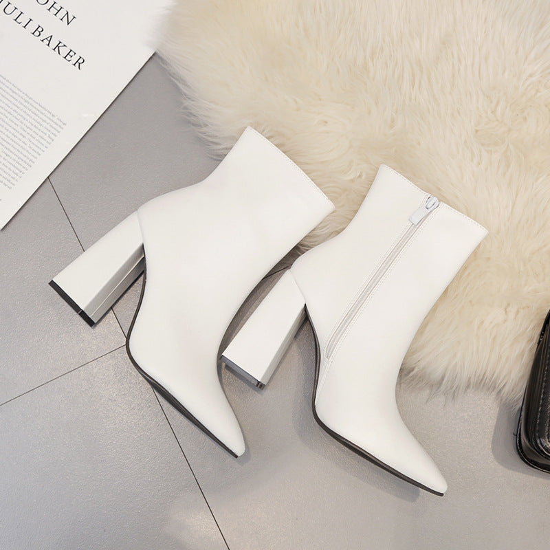 White High-Heel Short Boots