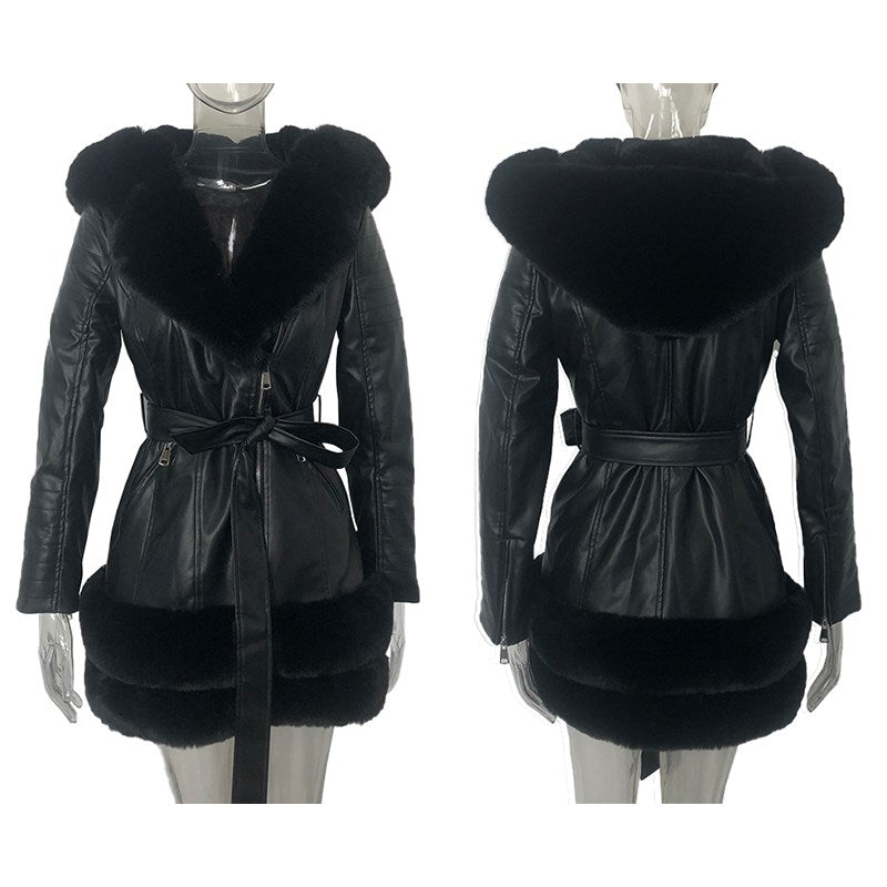 Fur-Collar Leather Coats For Women