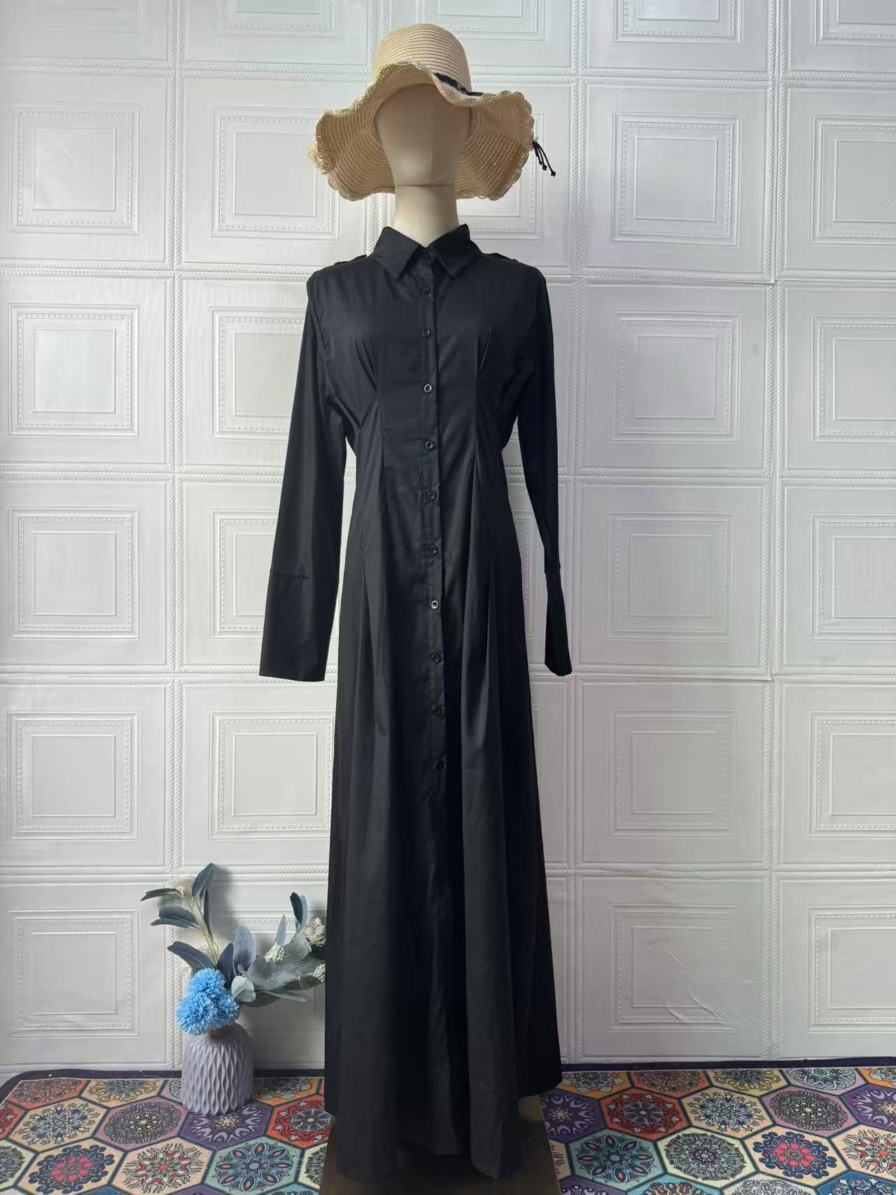 Retro Elegant Long-Sleeve Shirt Dress Long Dress