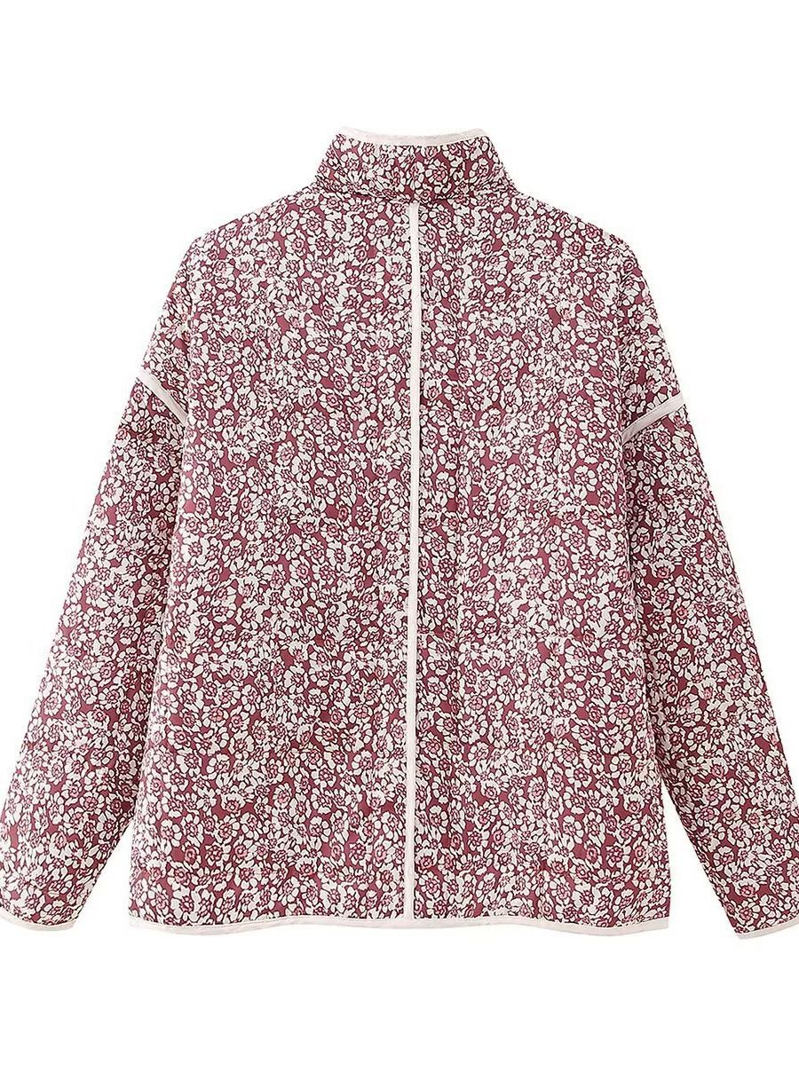 Plus Size Stand Collar Quilted Floral Cotton Coat Jacket Women