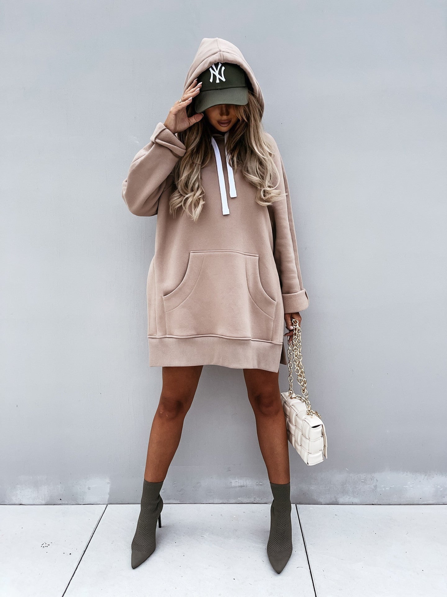 Long-Sleeve Solid-Colour Pullover Hooded Drawstring Sweater For Women