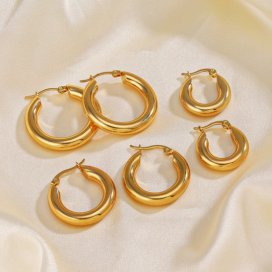 European & American Popular Simplicity 18K Gold-Plated Hoop Earrings For Women