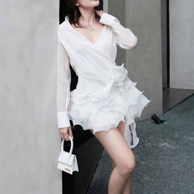 French-Style V-Neck Light Shirt Dress