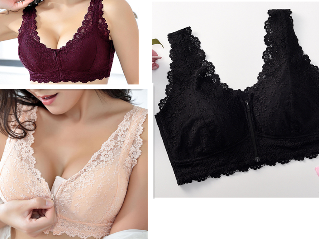 Lace Front-Zipper Bra